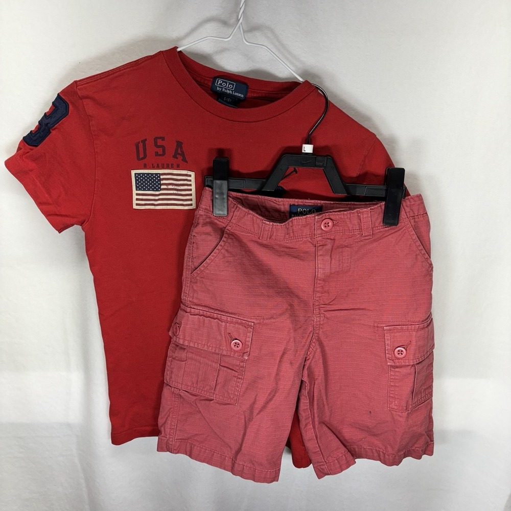 Vintage Polo Ralph Lauren Set Boys 7/8 Red Chino Pony Logo 90s